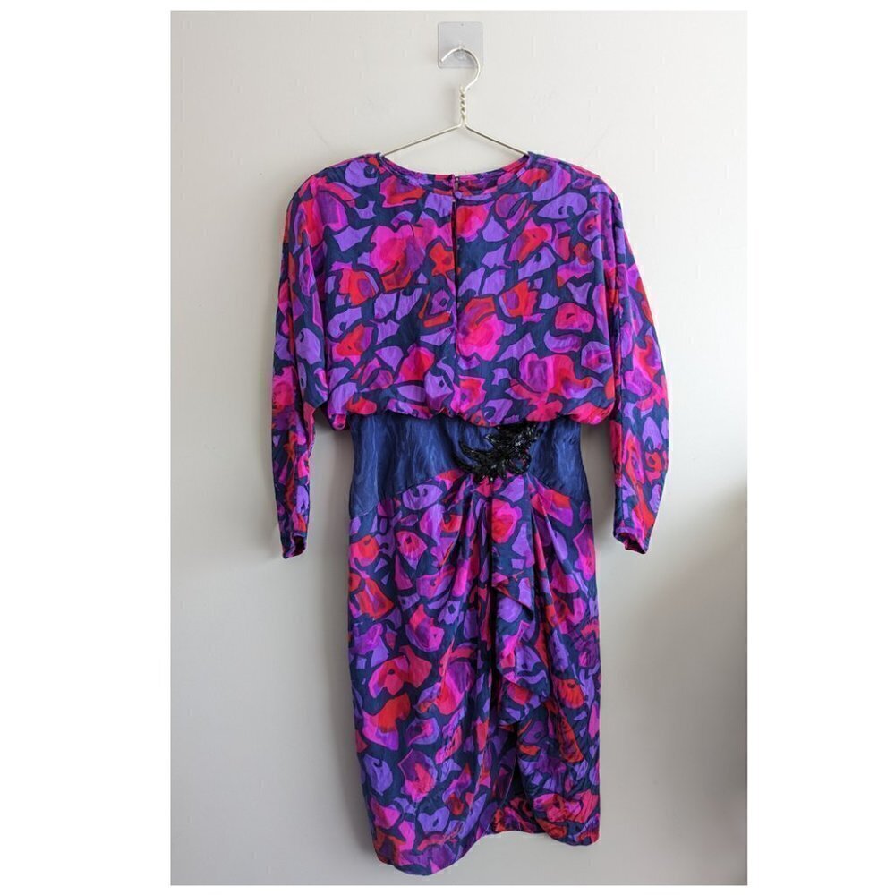 Vintage Silk Long Sleeve Dress Beading